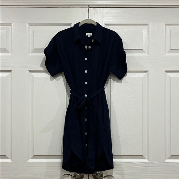 J. Crew Factory Dresses & Skirts - J. Crew Factory Linen-blend Belted Mini Shirtdress Navy Blue Size Medium